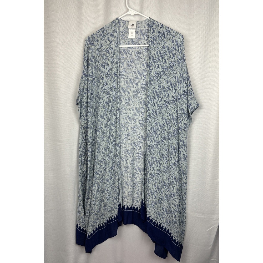 Cabi Kimono Style Daybreak Topper Cover Up Women One Size Blue Viscose Airy Boho